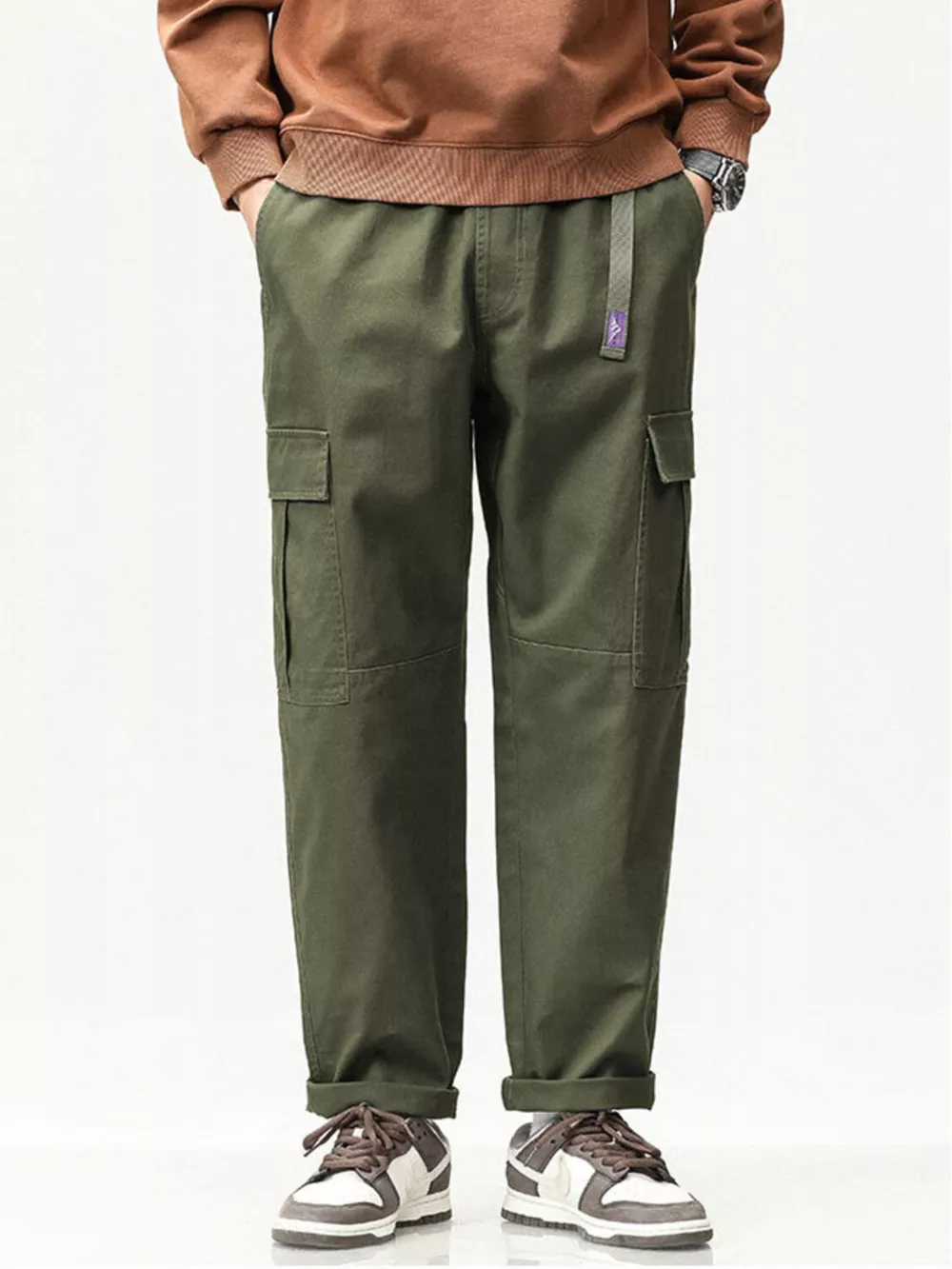 Men's Full Size Casual Cargo Pants with Elastic Waist Plus Size, image 2