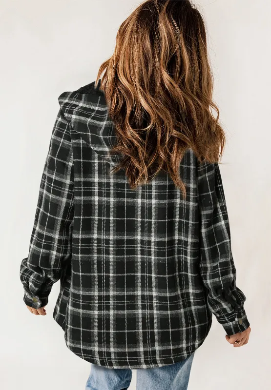 Plaid Button Up Long Sleeve Hooded Jacket, image 16
