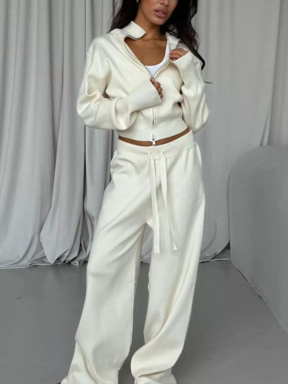Zip-Up Outerwear and Drawstring Pants Set, image 3