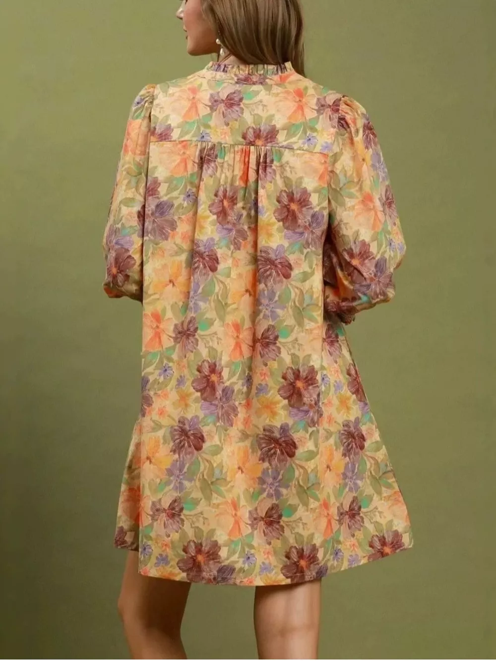 Vintage Floral Print 3/4 Sleeve Dress, image 3