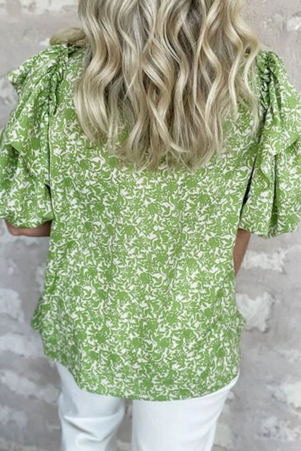 Floral Ruffle Puff Short Sleeve Frilled Notched Blouse, image 6