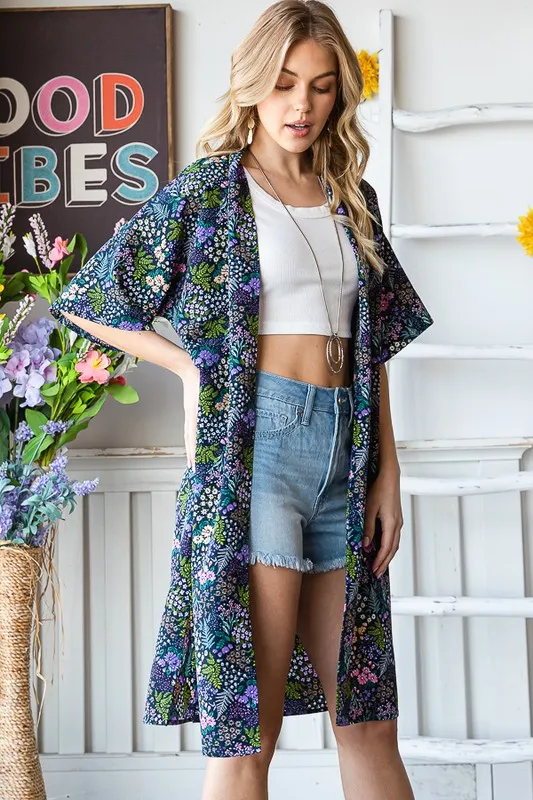 Full Size Half Sleeve Floral Open Cardigan Plus Size, image 8