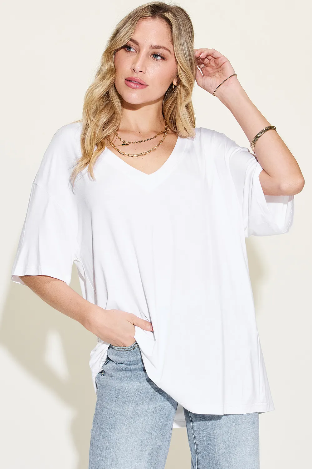 Full Size Bamboo V-Neck Drop Shoulder T-Shirt, image 12