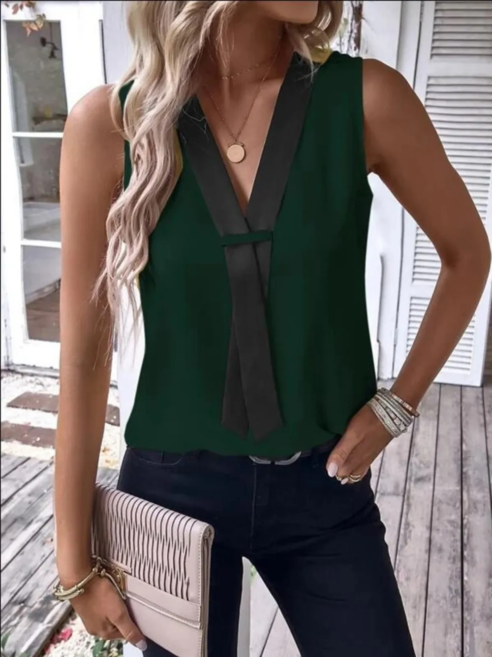 Full Size V-Neck Contrast Tank Plus Size, image 18