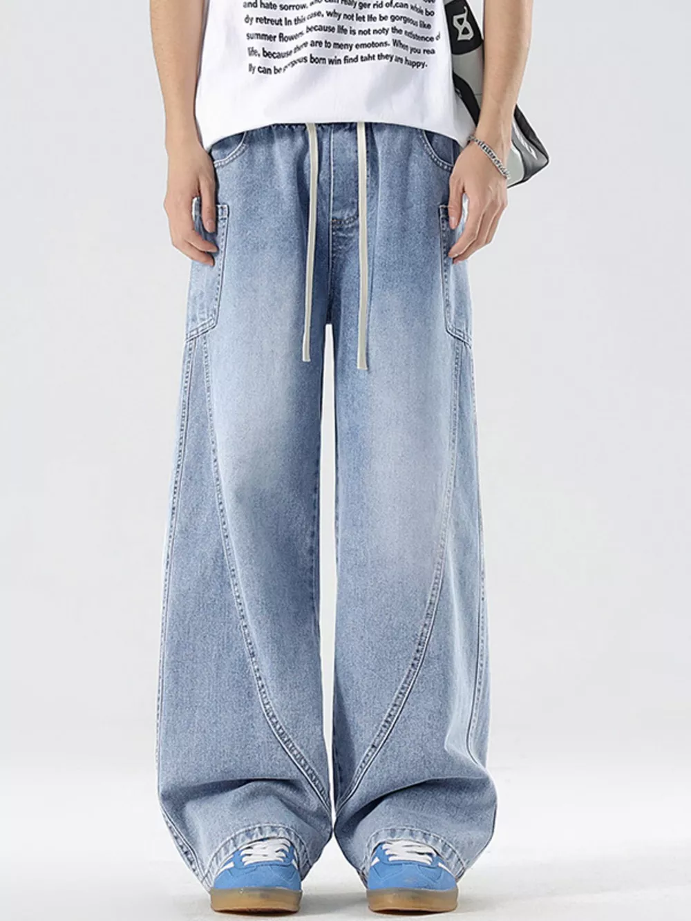 Men's Full Size Wide Leg Wash Denim Jeans Plus Size, image 3