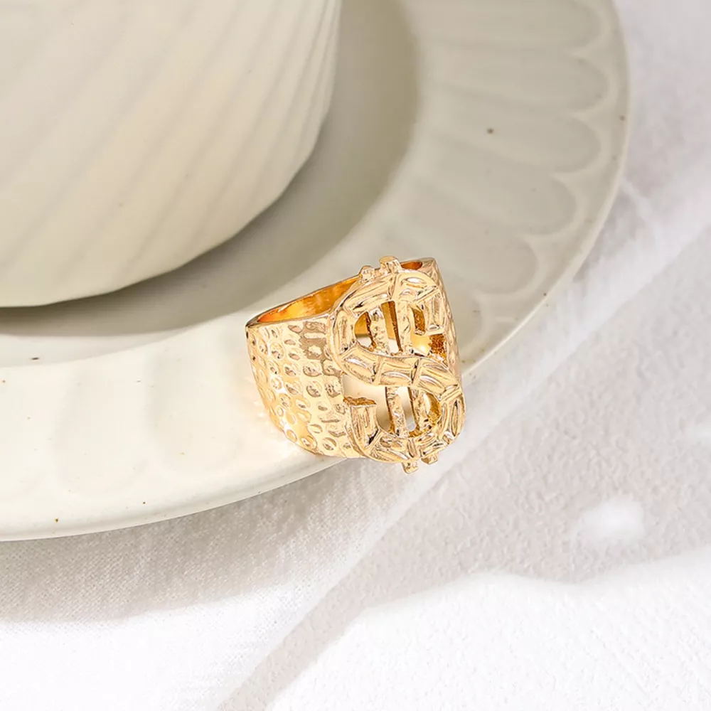 18K Gold-Plated Dollar Sign Ring, image 2