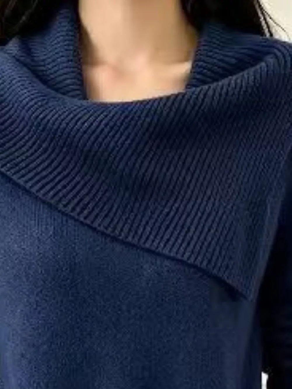 Full Size Asymmetric Ribbed Collar Sweater Plus Size, image 23