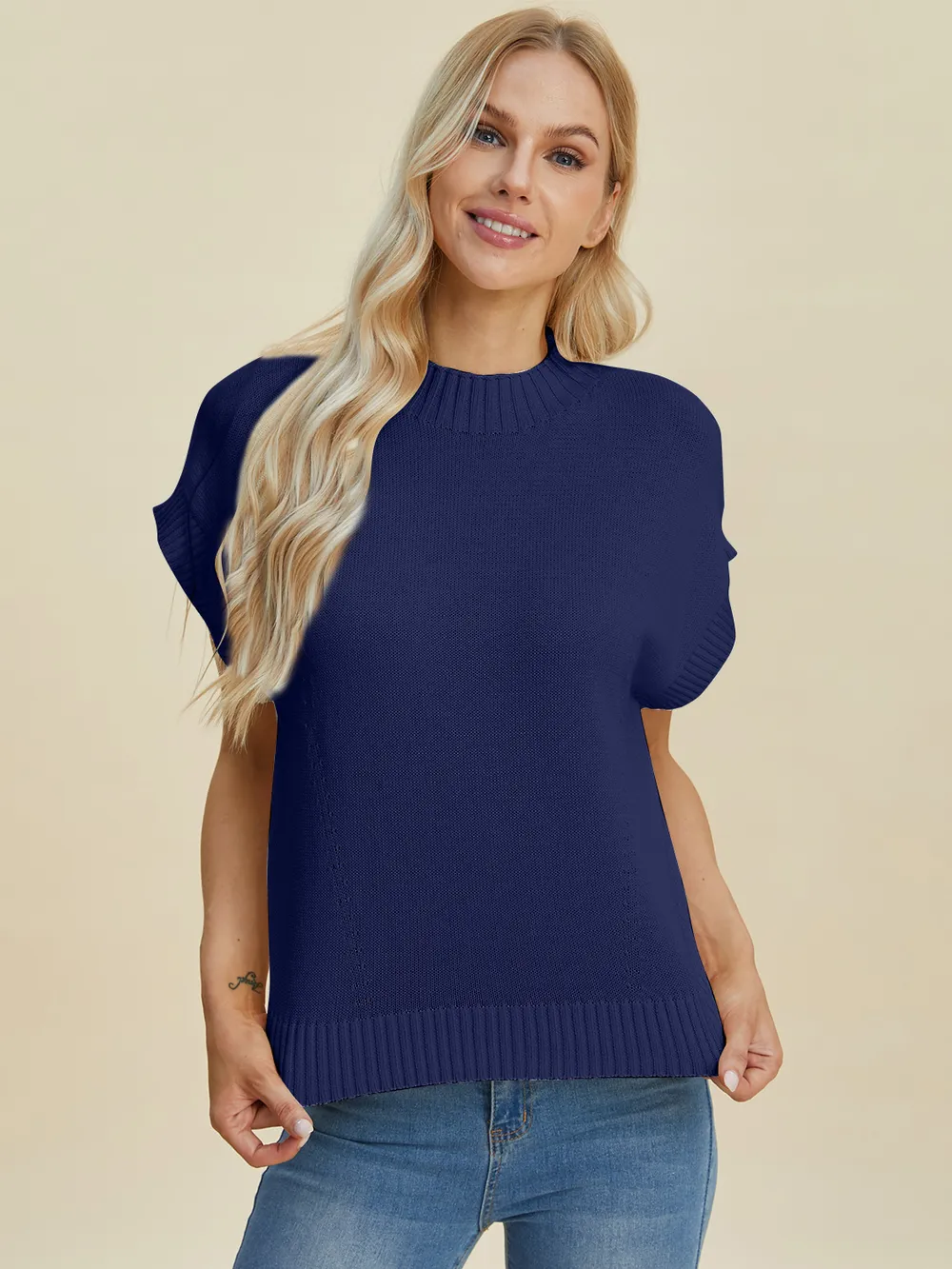 Full Size Mock Neck Short Sleeve Sweater, image 14