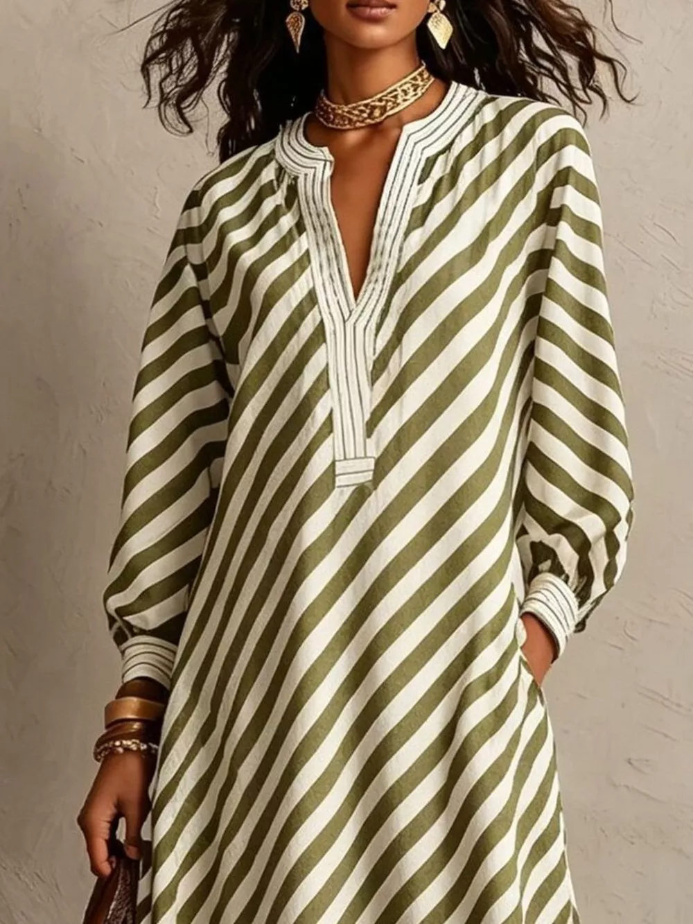 Striped Long Sleeves Maxi Dress, image 8