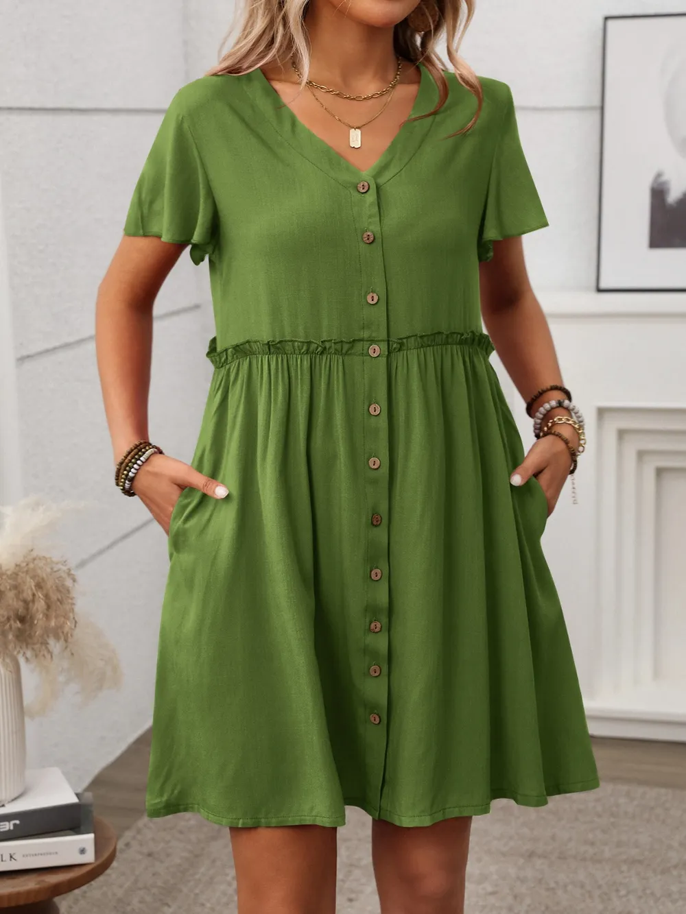 Button Front Flutter Sleeve Dress, image 15