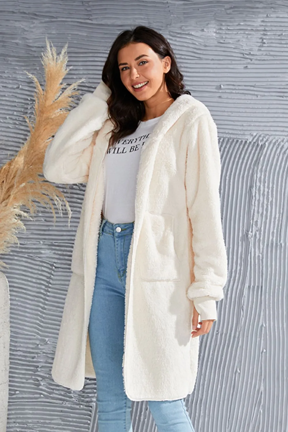 Full Size Hooded Teddy Bear Jacket with Thumbholes, image 31