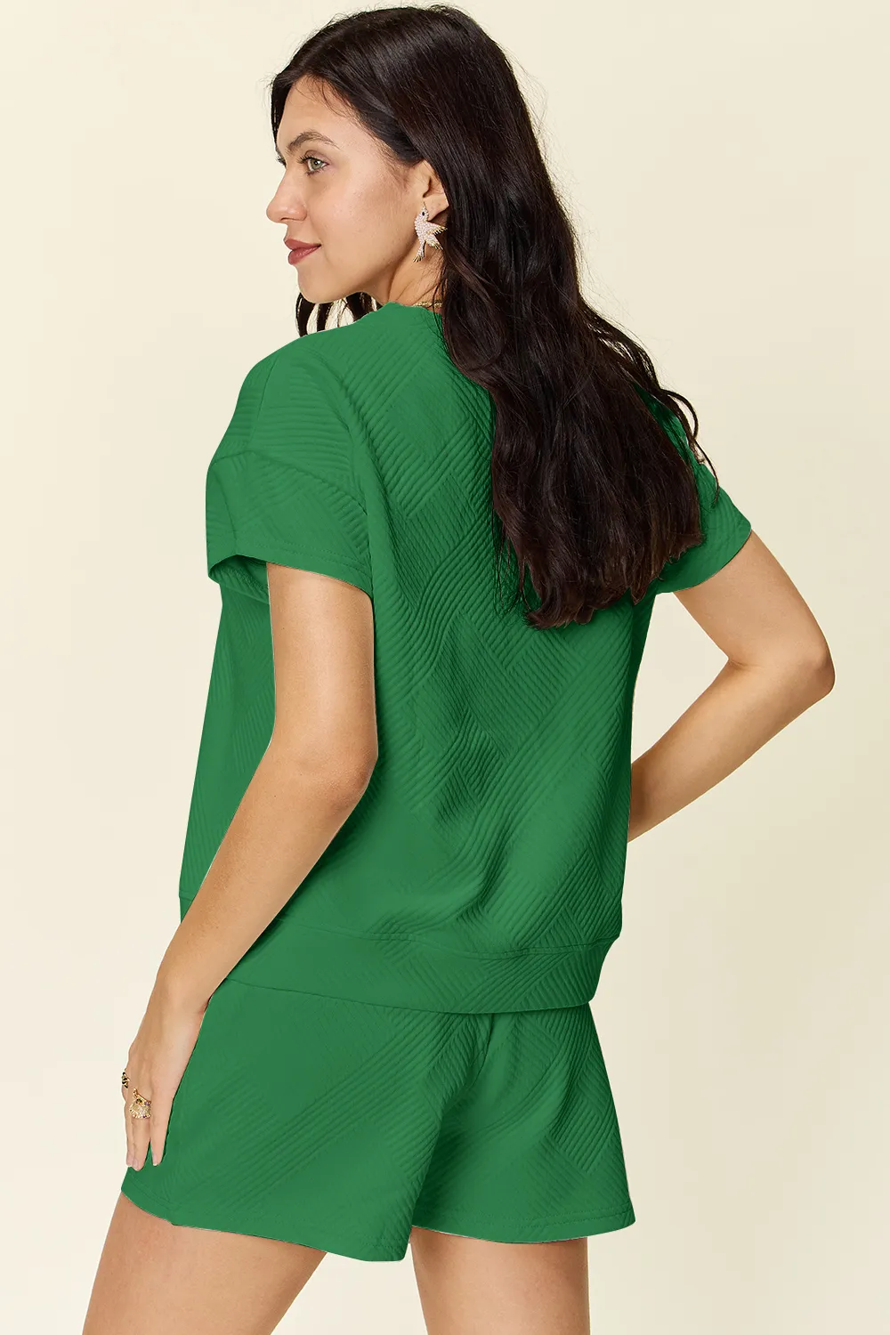 Full Size Texture Short Sleeve T-Shirt and Drawstring Shorts Set, image 17