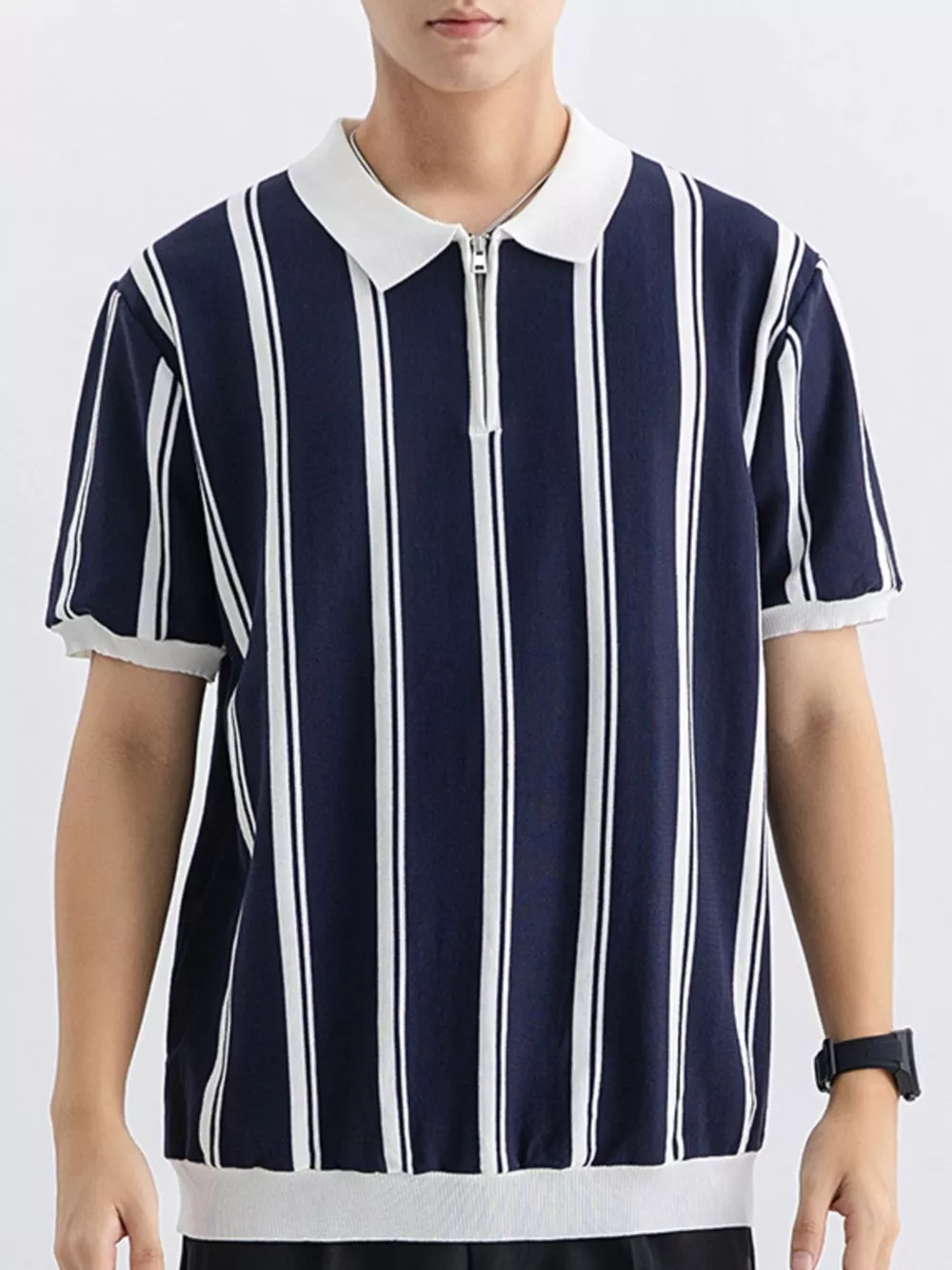 Men's Plus Size Striped Short Sleeve Polo, image 5
