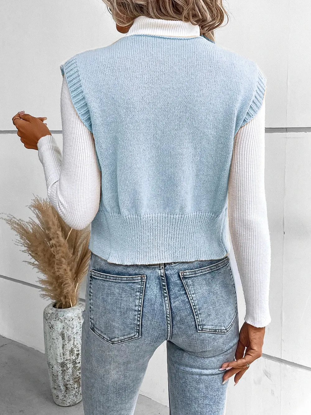 Full Size Button Up V-Neck Sweater Vest, image 21