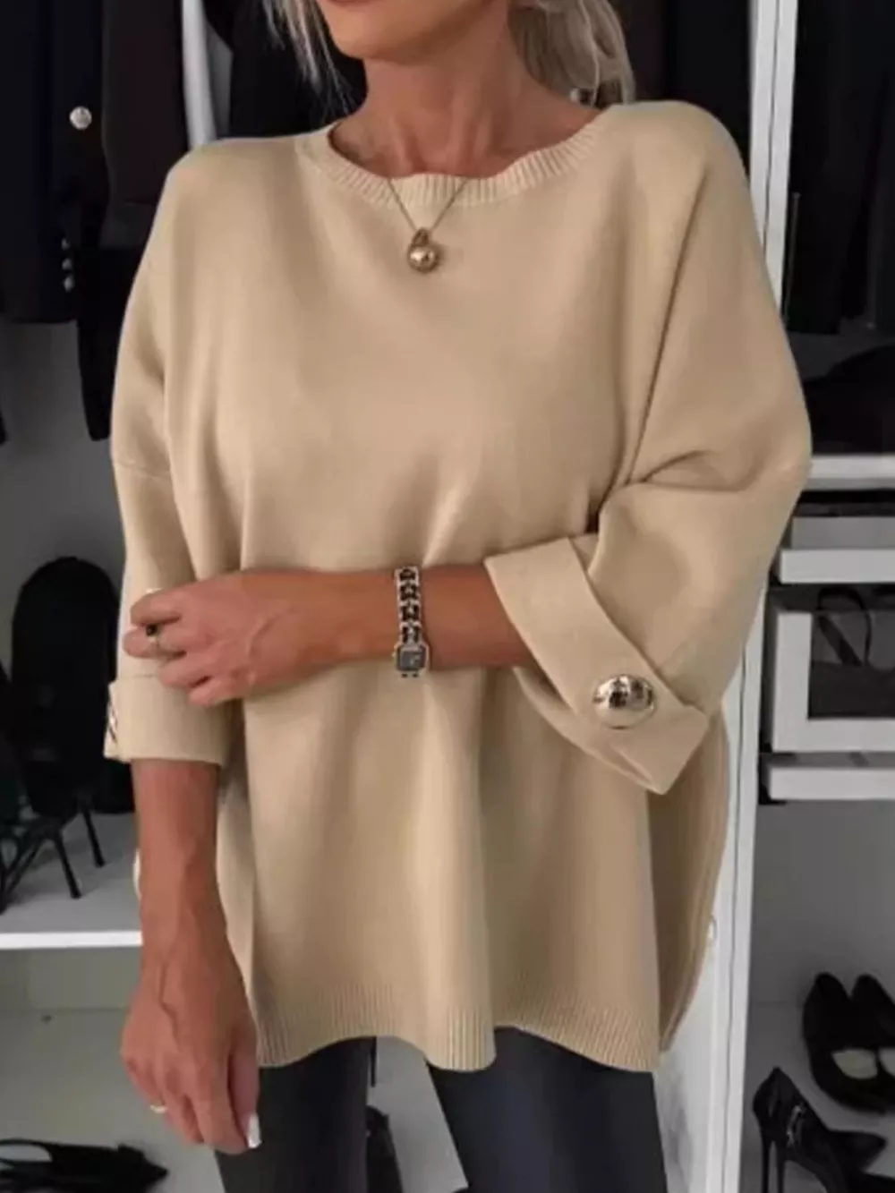 Full Size Round Neck Drop Shoulder Top with Ribbed Trim Plus Size, image 7