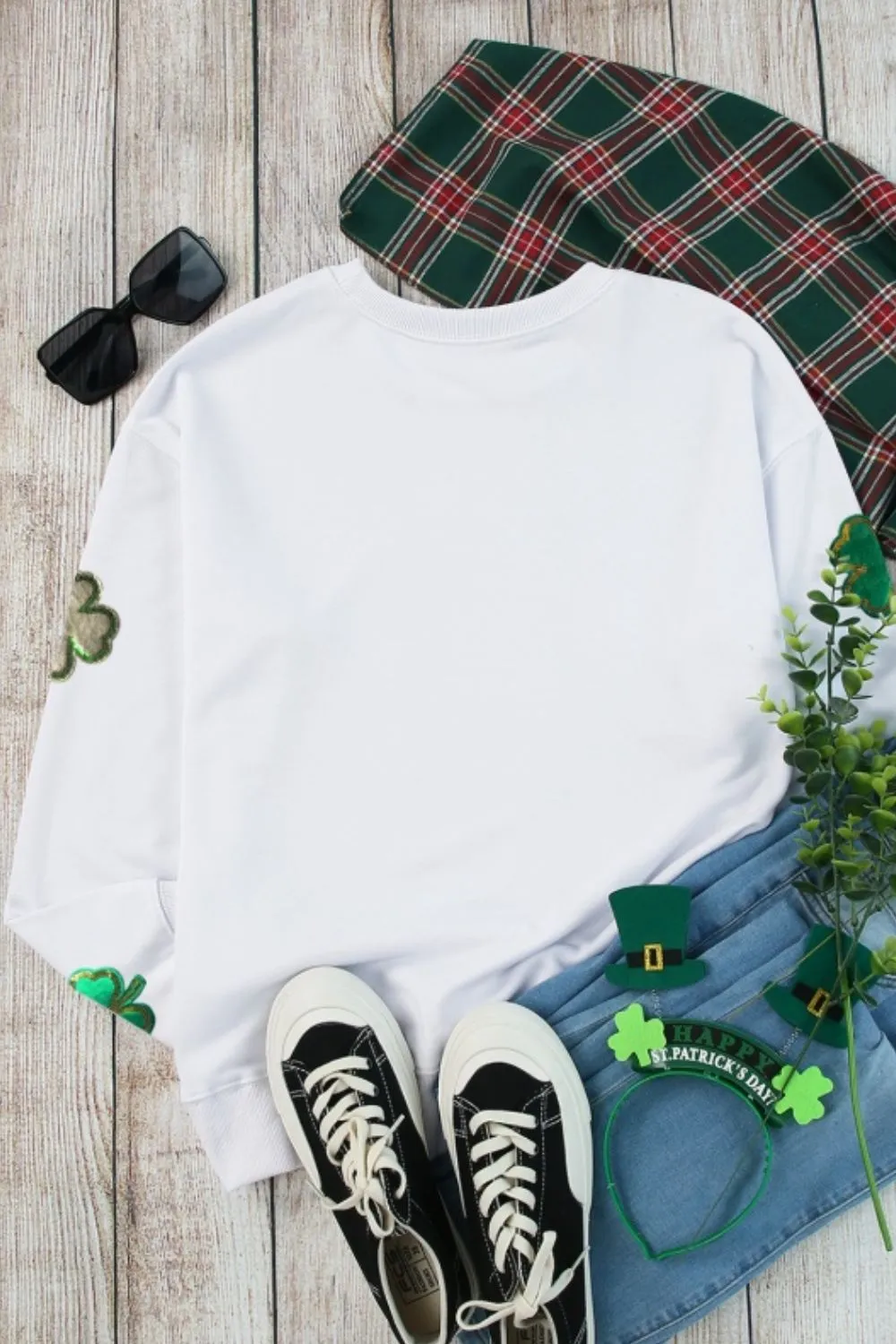 Lucky Clover Round Neck Long Sleeve Sweatshirt, image 4
