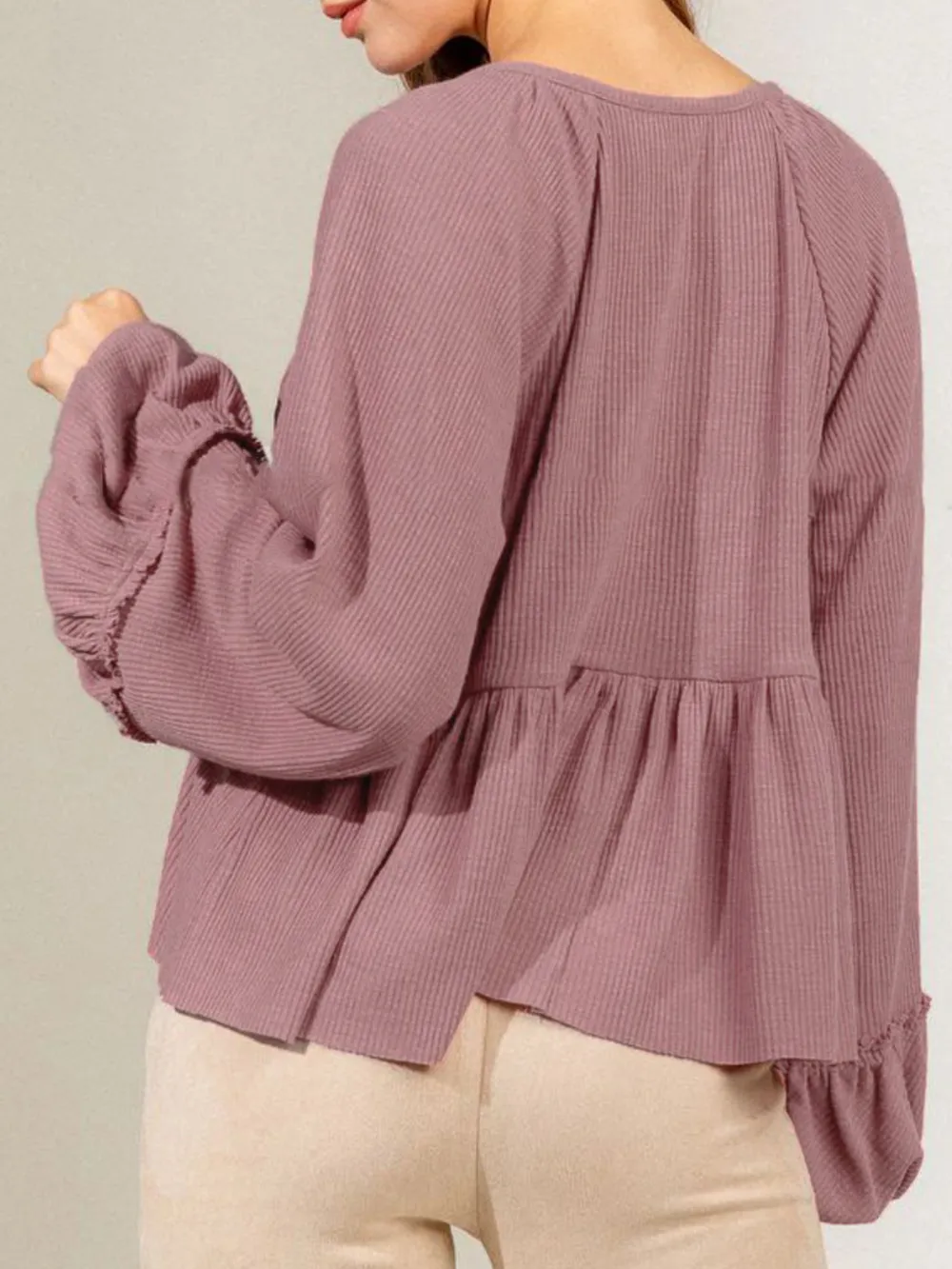 Notched Balloon Sleeve Peplum Blouse, image 11