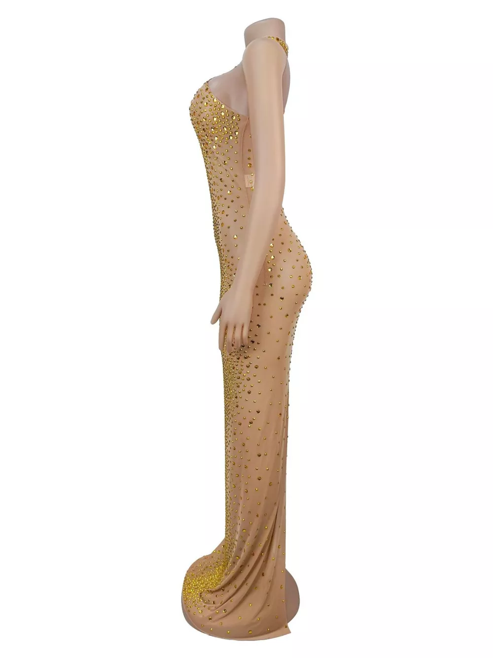 Rhinestone Embellished Mesh Dress with Back Slit, image 6