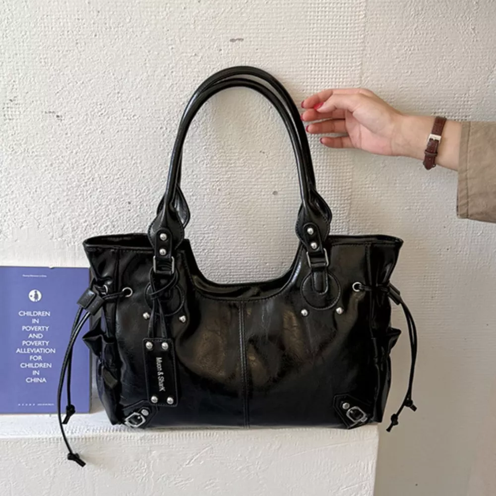 Drawstring Leather Handbag, image 5