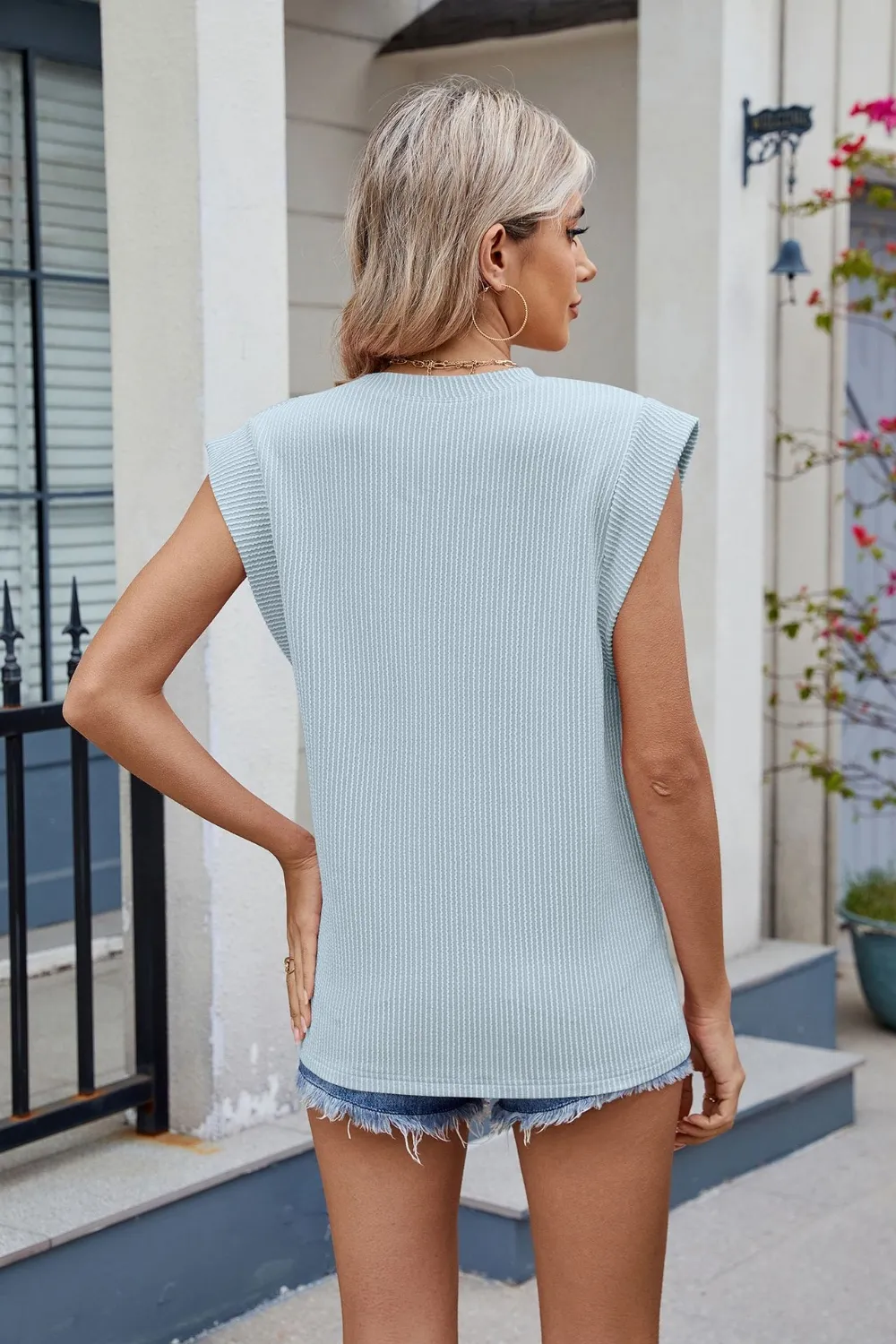 Corded Rib Round Neck T-Shirt, image 10