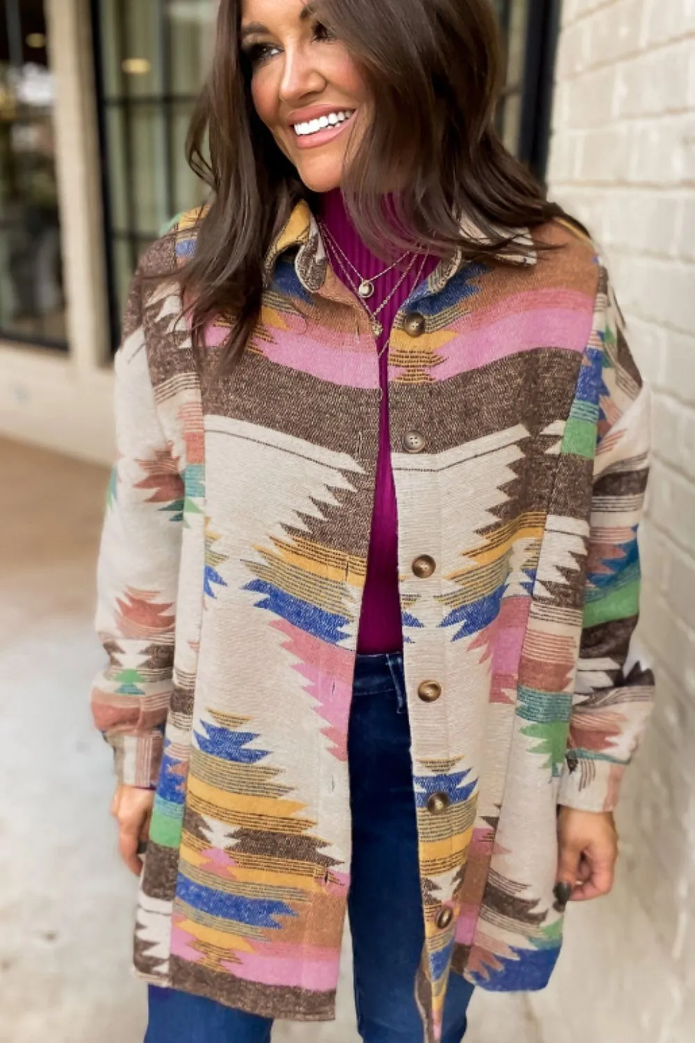 Geometric Button Up Long Sleeve Jacket, image 6