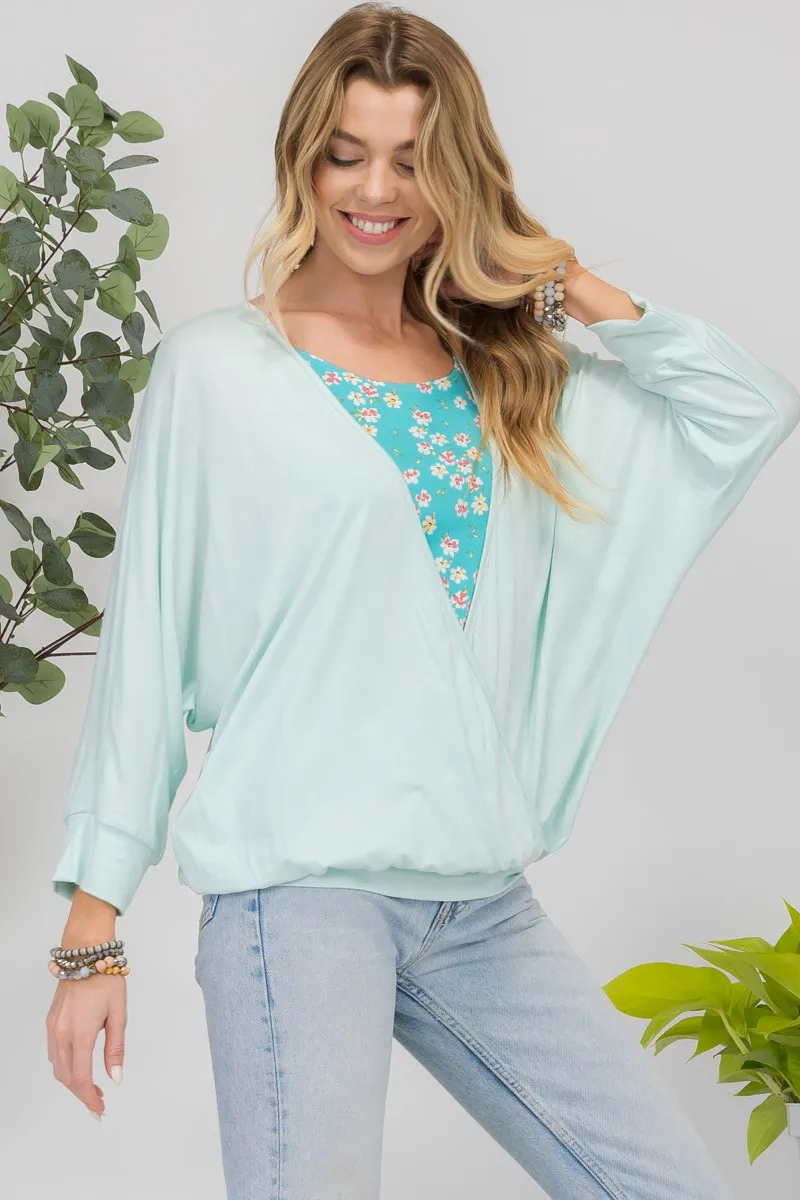 Full Size Floral Round Neck Top with Two Layer Detail, image 3