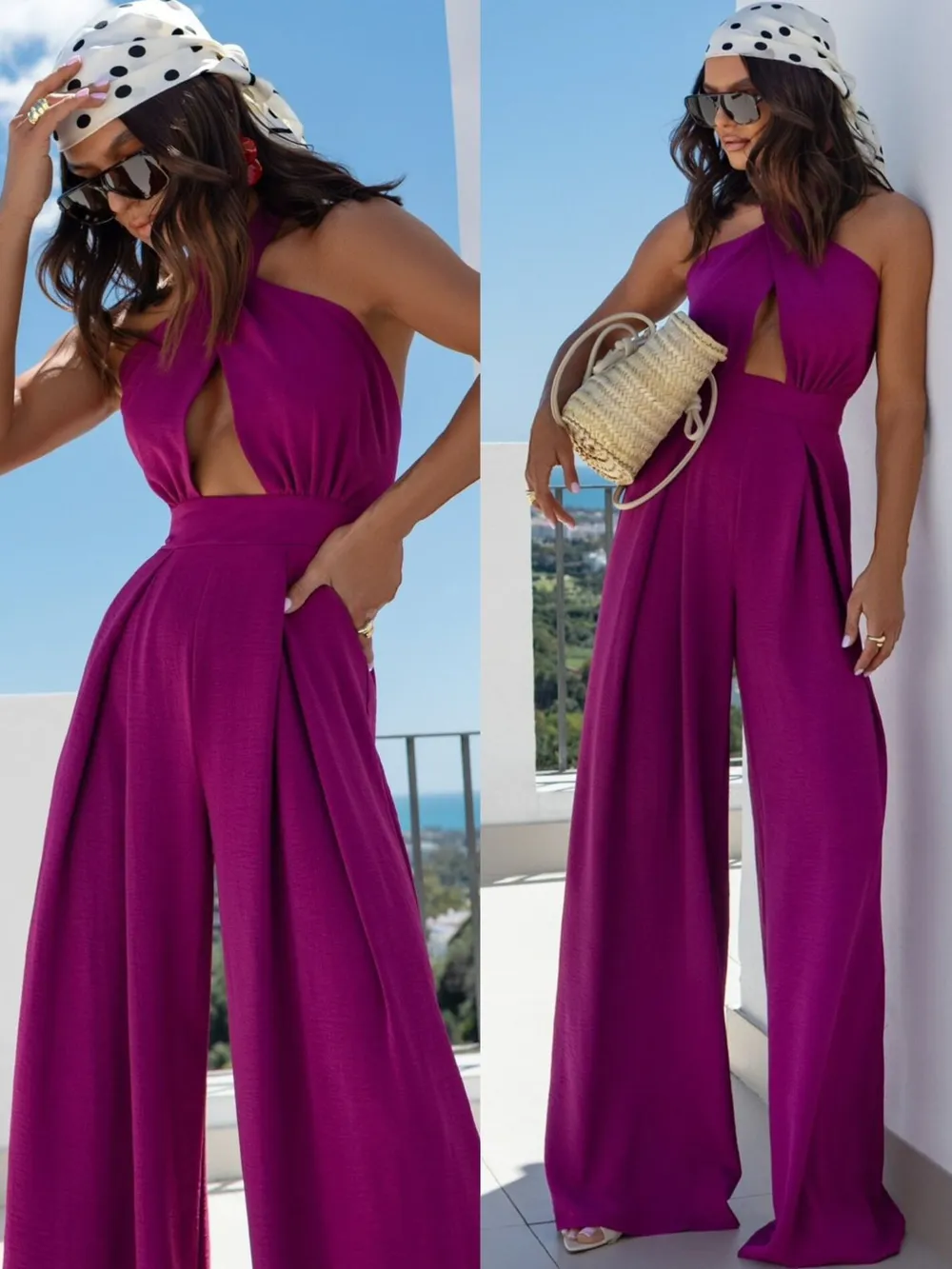 Wide Leg Cutout Halter Neck Jumpsuit, image 11