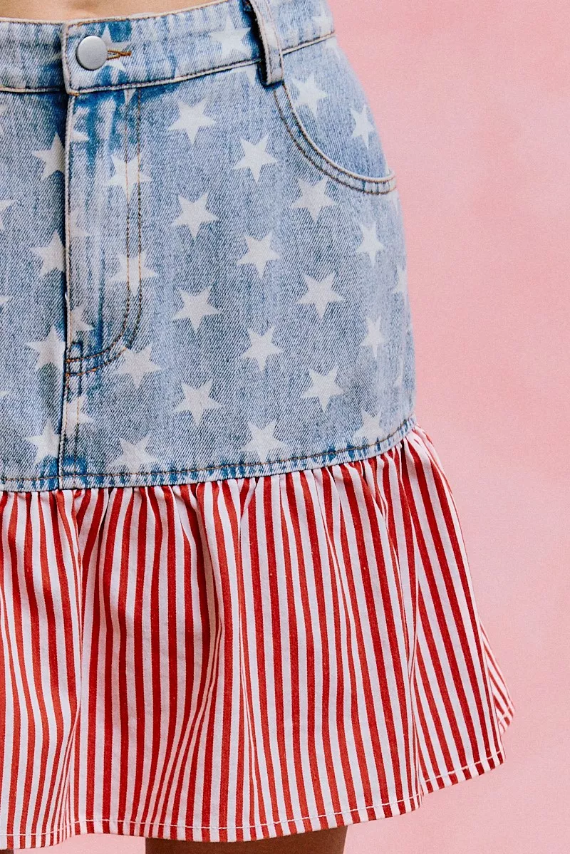 Stars And Stripes Fit And Flare Denim Mini Skirt, image 4