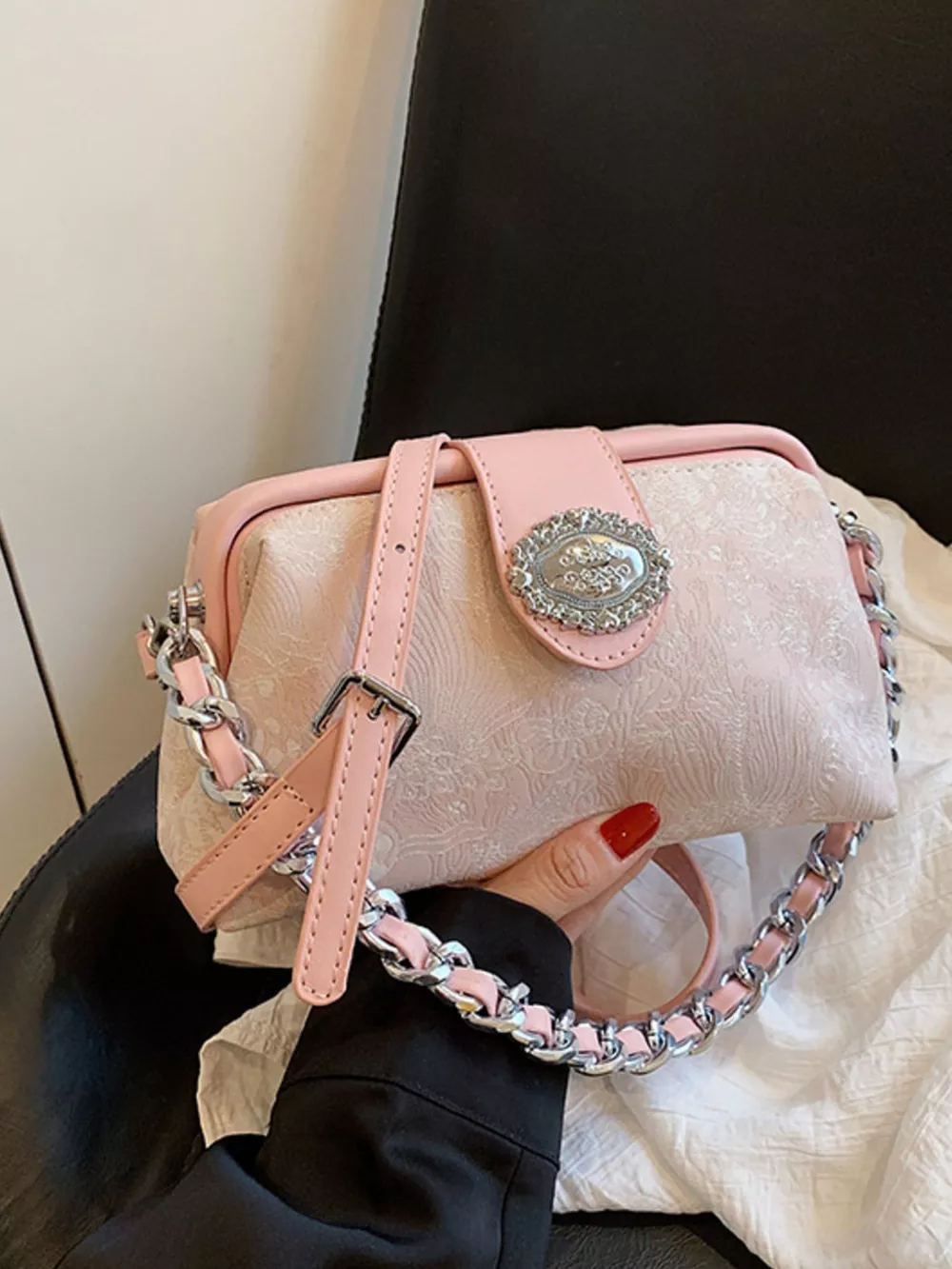 Embroidered Chain Crossbody Bag, image 9