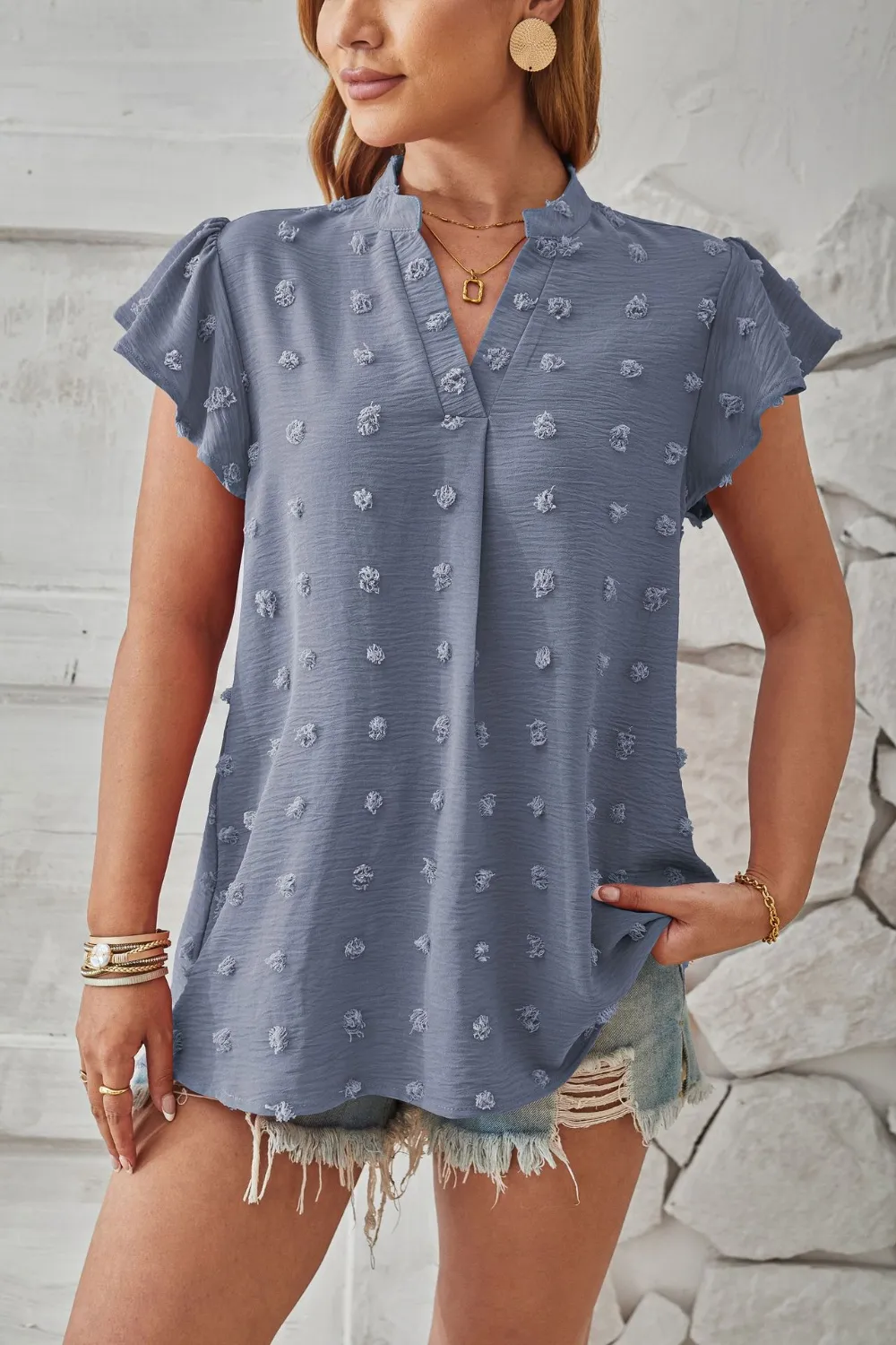 Swiss Dot Notched Cap Sleeve T-Shirt, image 7