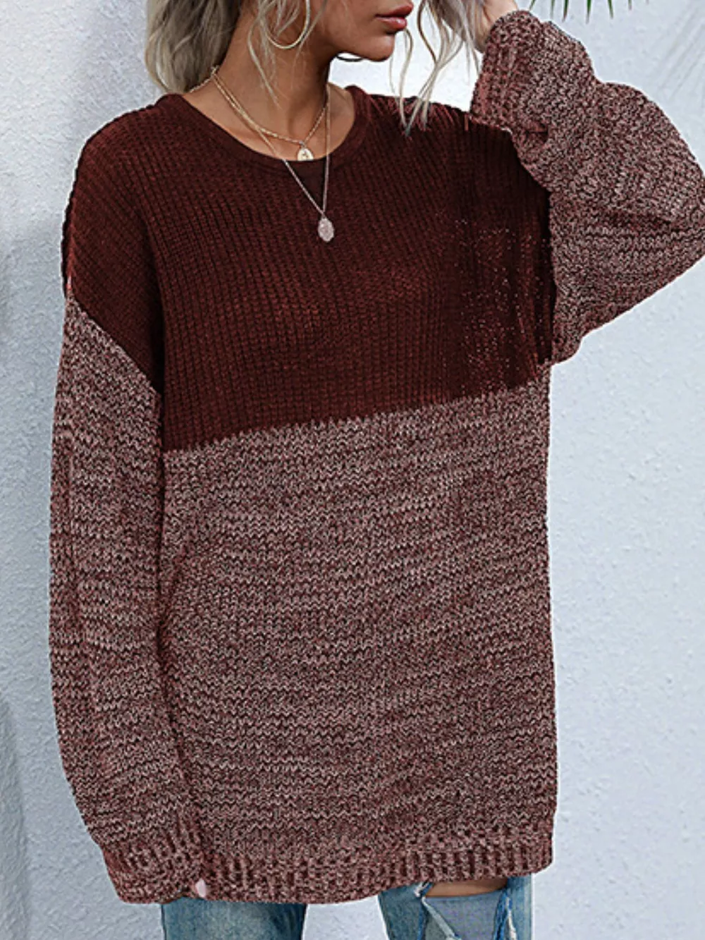 Color Block Long Sleeve Oversized Sweater, image 7