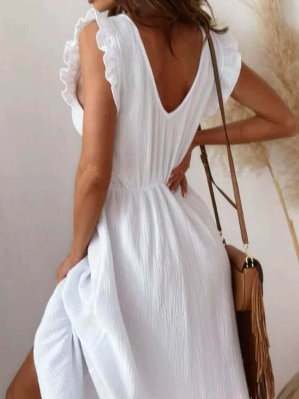 Ruffled V-Neck Cap Sleeve Maxi Dress, image 7