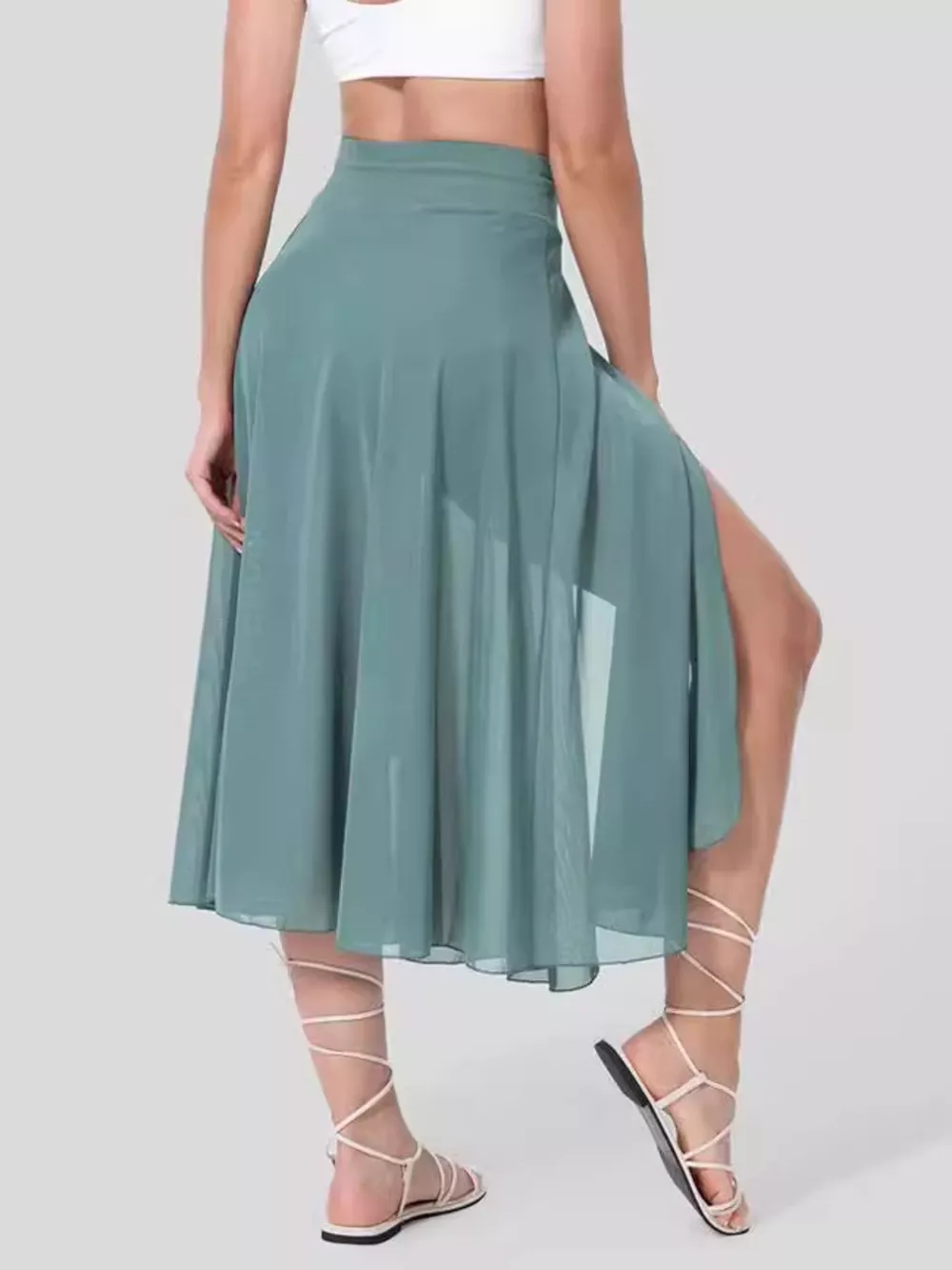 Slit Flowy Skirt with Shorts Liner, image 10