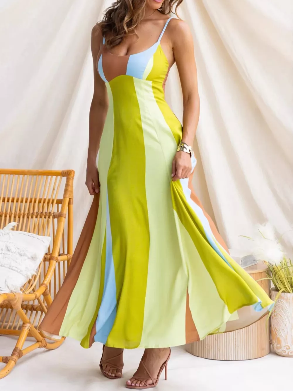 Color Block Spaghetti Strap Maxi Dress, image 2