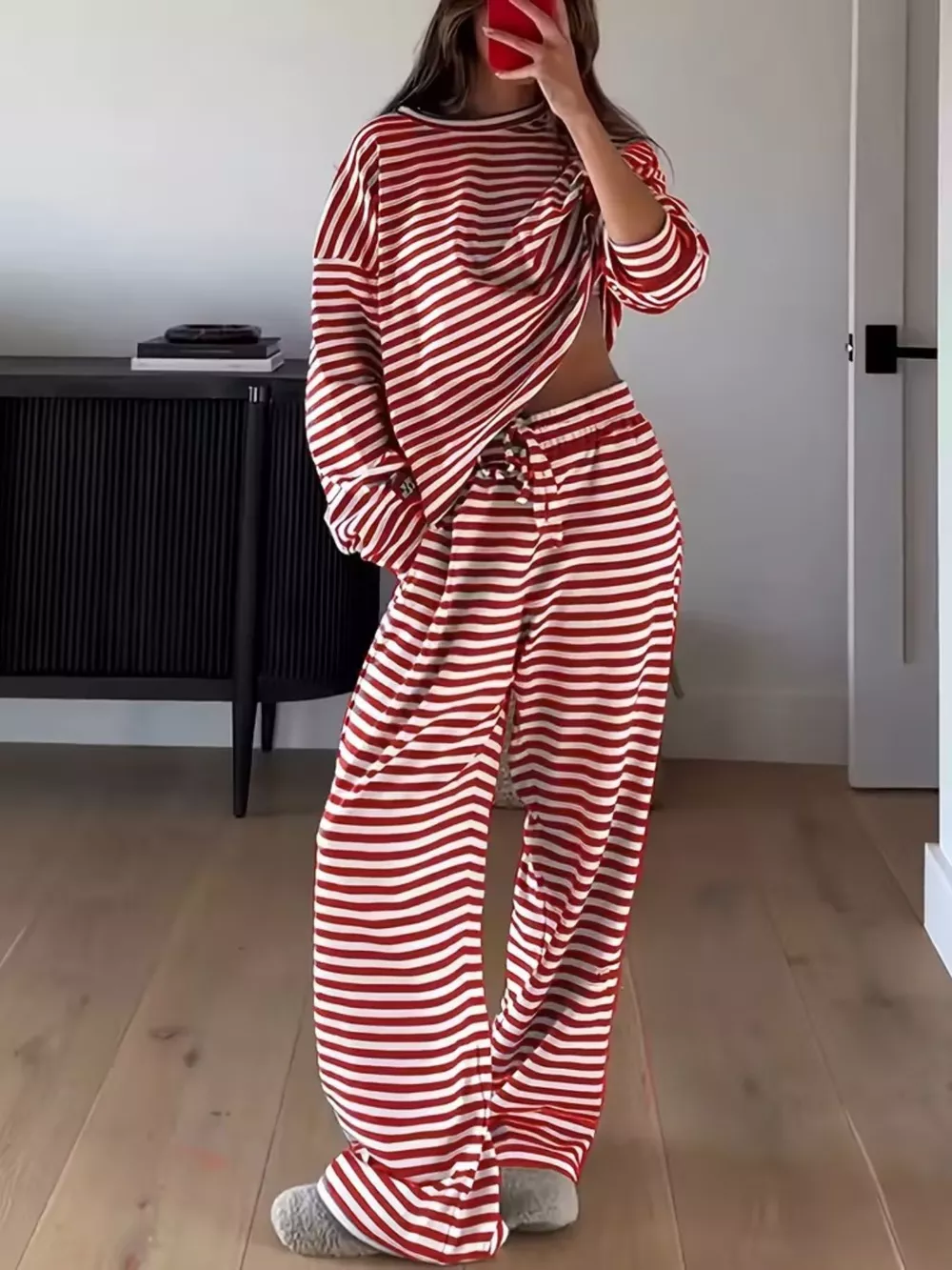 Striped Round Neck Top and Pants Set, image 8