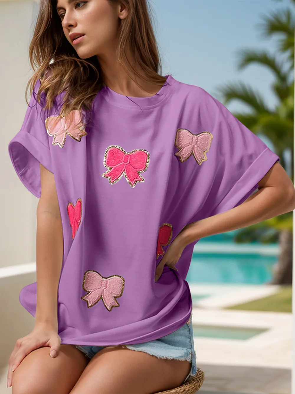 Bow Round Neck Short Sleeve T-Shirt, image 9