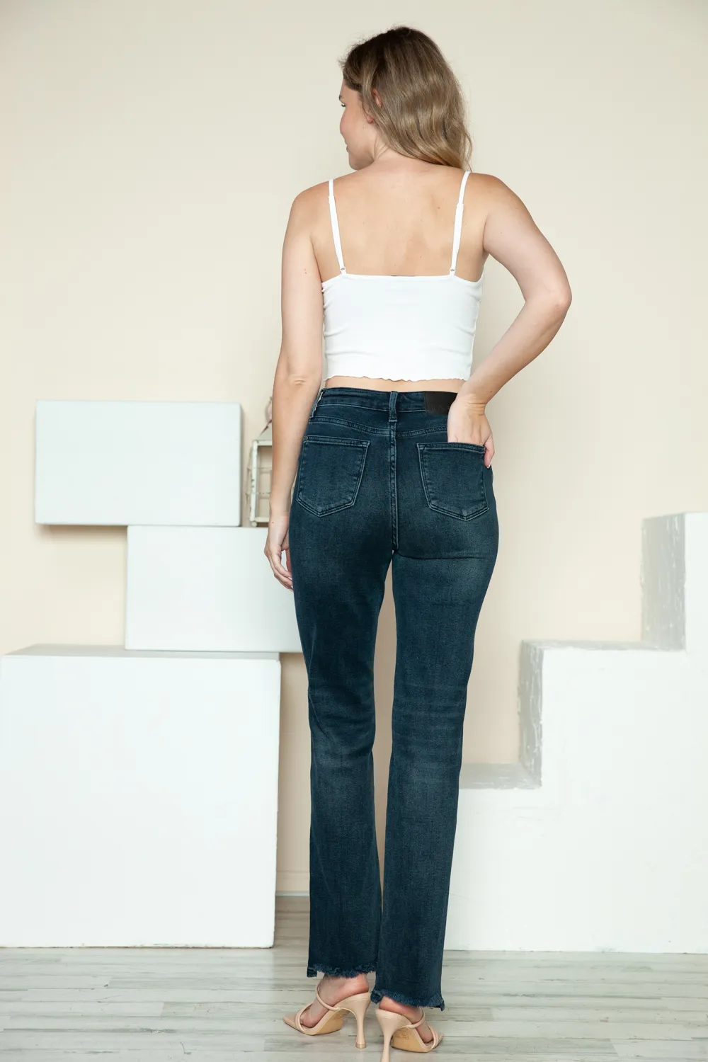 Full Size Button Fly Hem Destroy Straight Jeans, image 7