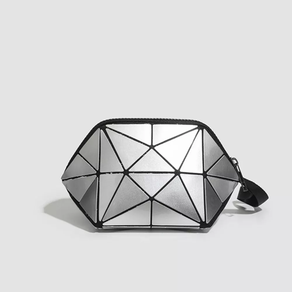 Geometric Metallic Silver Clutch with Modern Origami Design, image 7