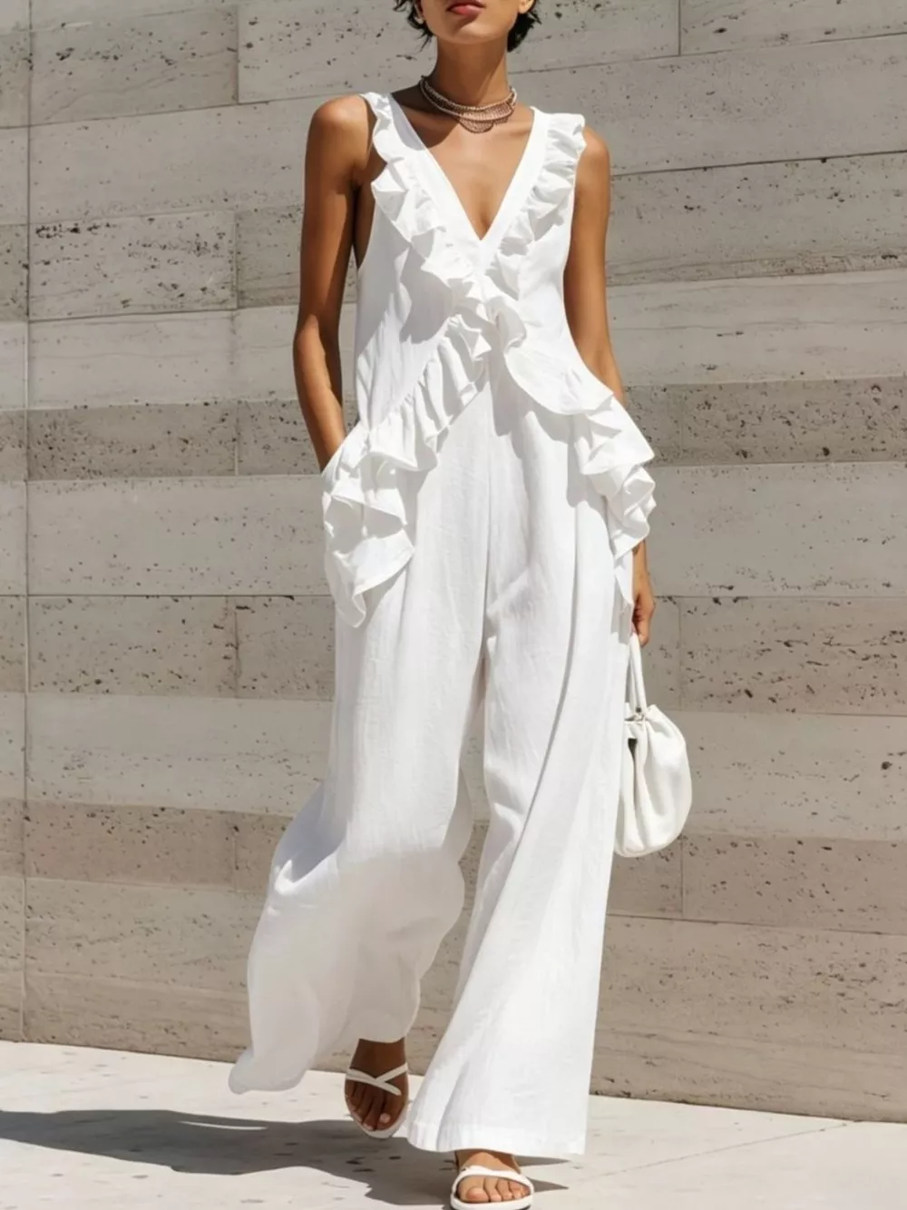 Ruffled V-Neck Sleeveless Jumpsuit, image 7