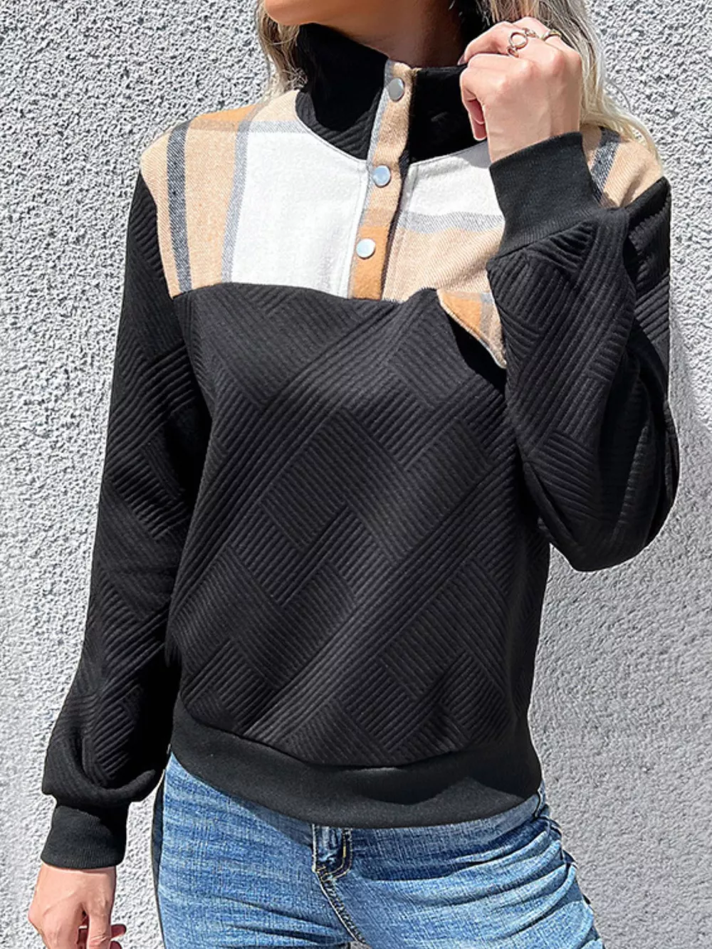 Color Block Texture Long Sleeve Sweatshirt, image 5