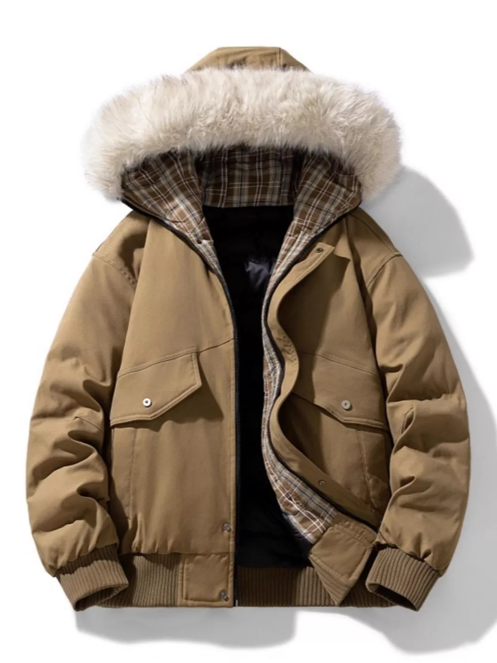 Men's Plus Size Fur Hooded Warm Padded Coat, image 3