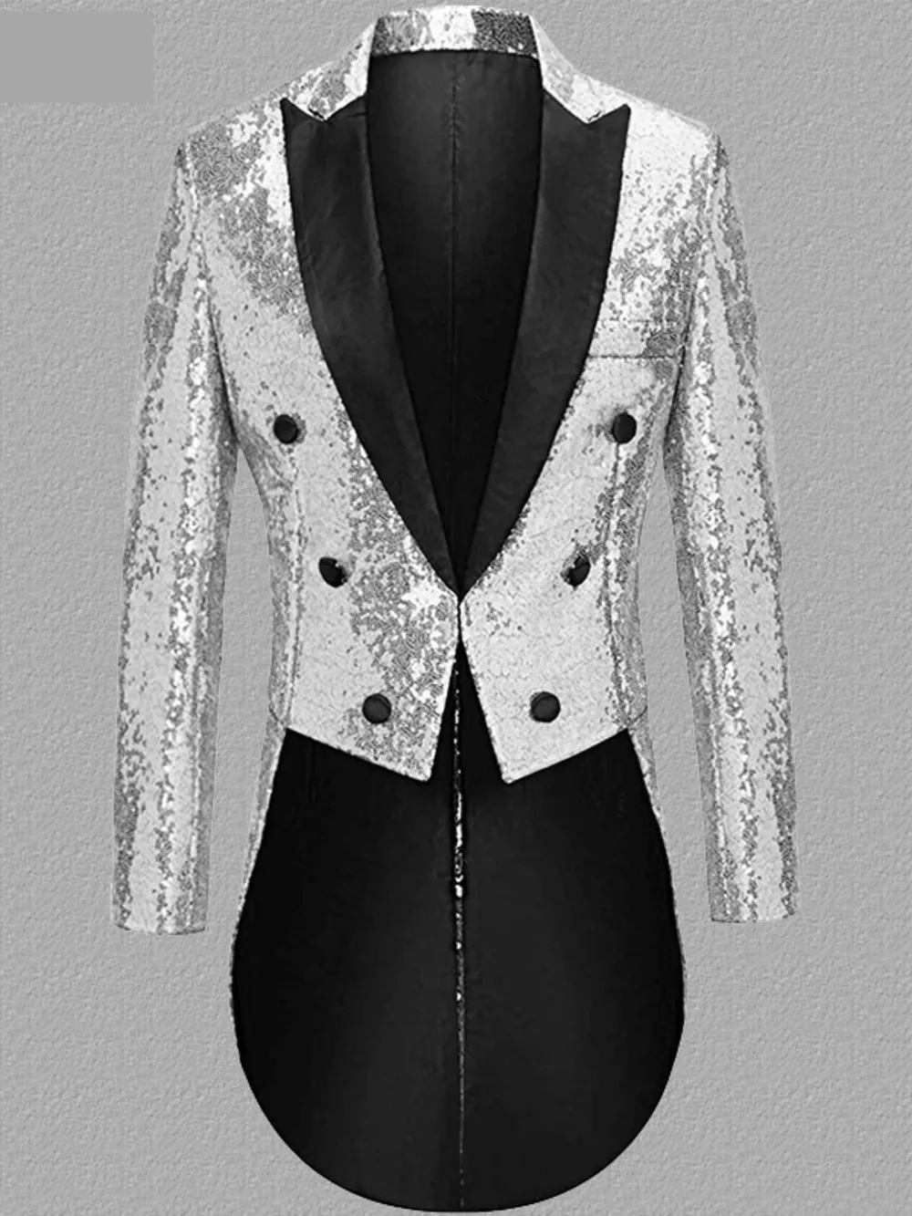 Men's Long Sleeve Sequin Tailcoat Blazer, image 4