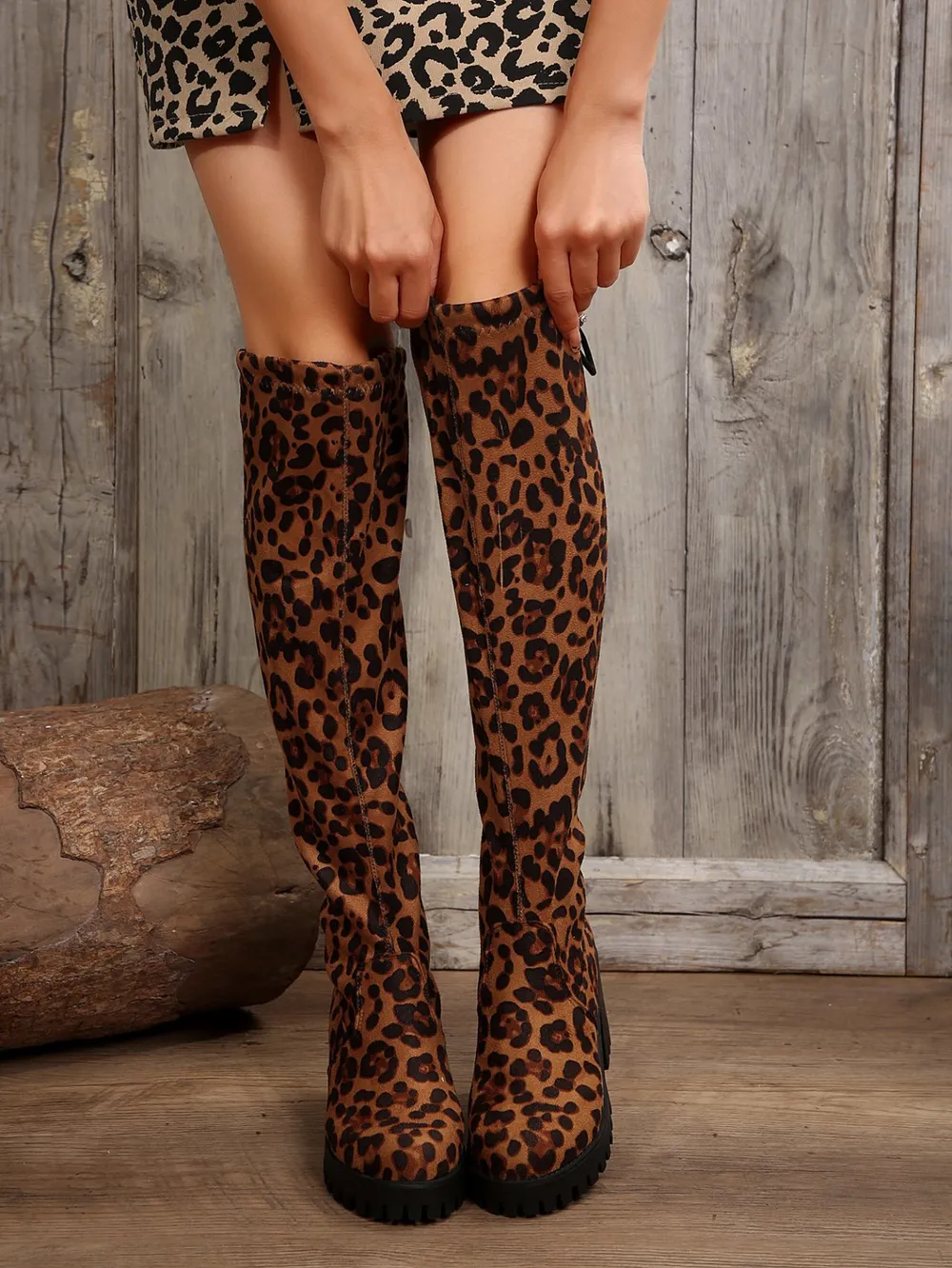 Leopard Round Toe Block Heel Boots, image 6