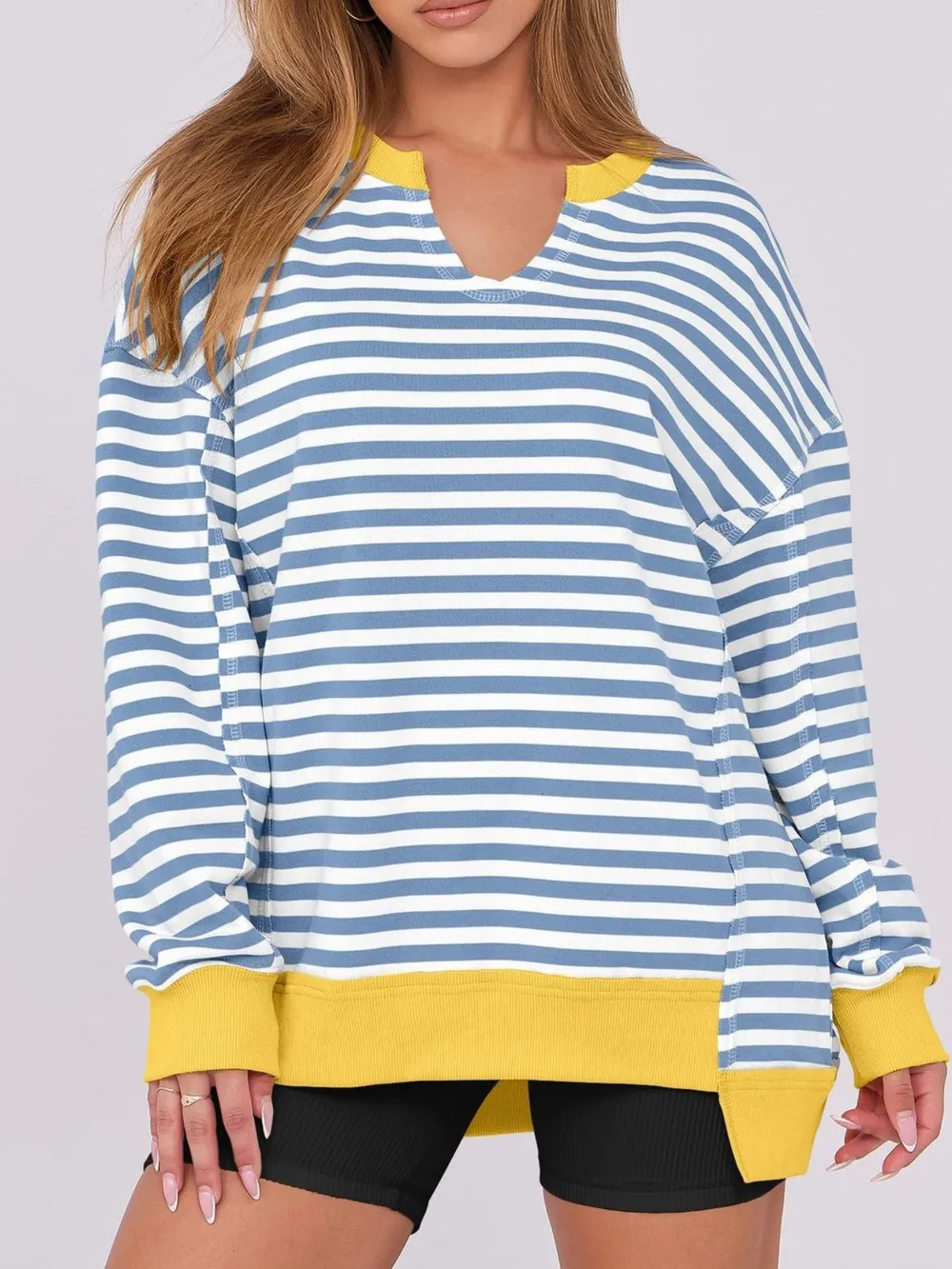 Notched Long Sleeve Oversized Sweatshirt, image 10