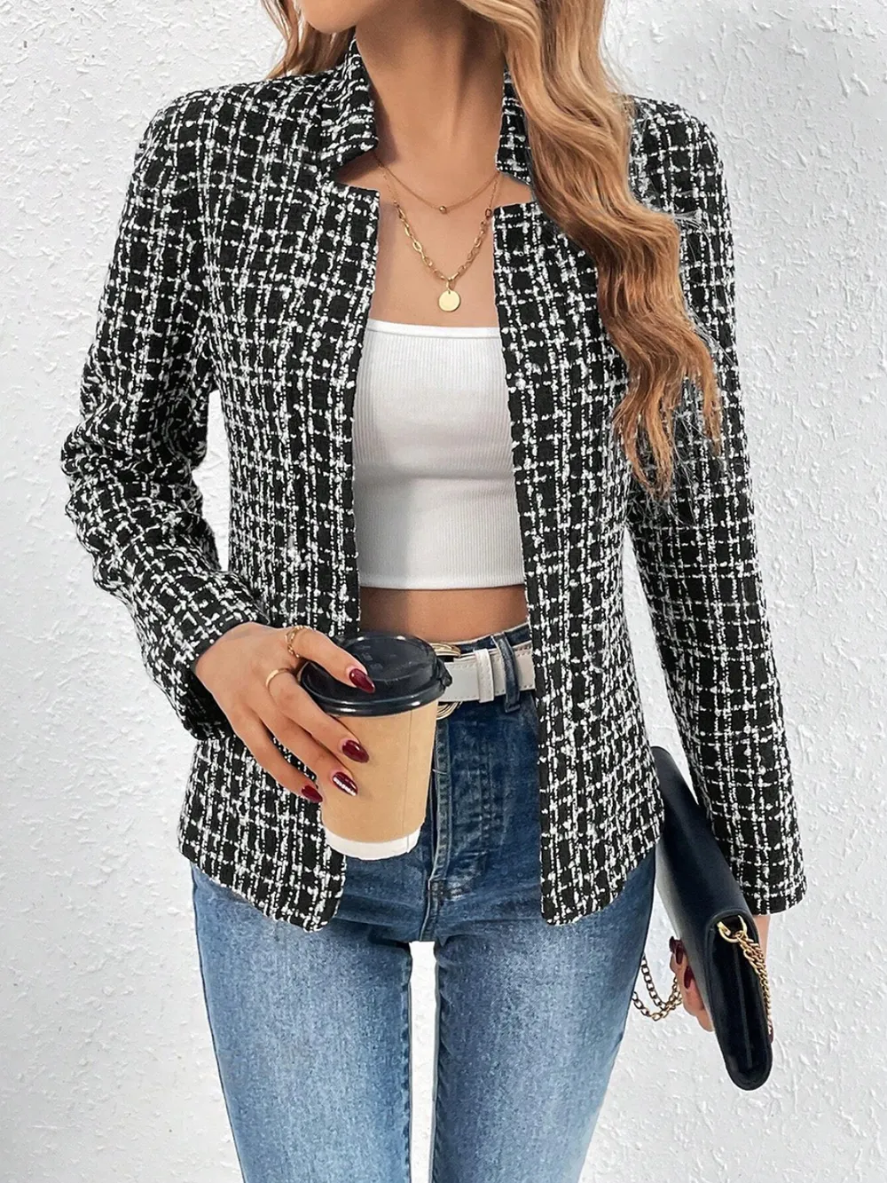 Plaid Open Front Long Sleeve Jacket, image 9