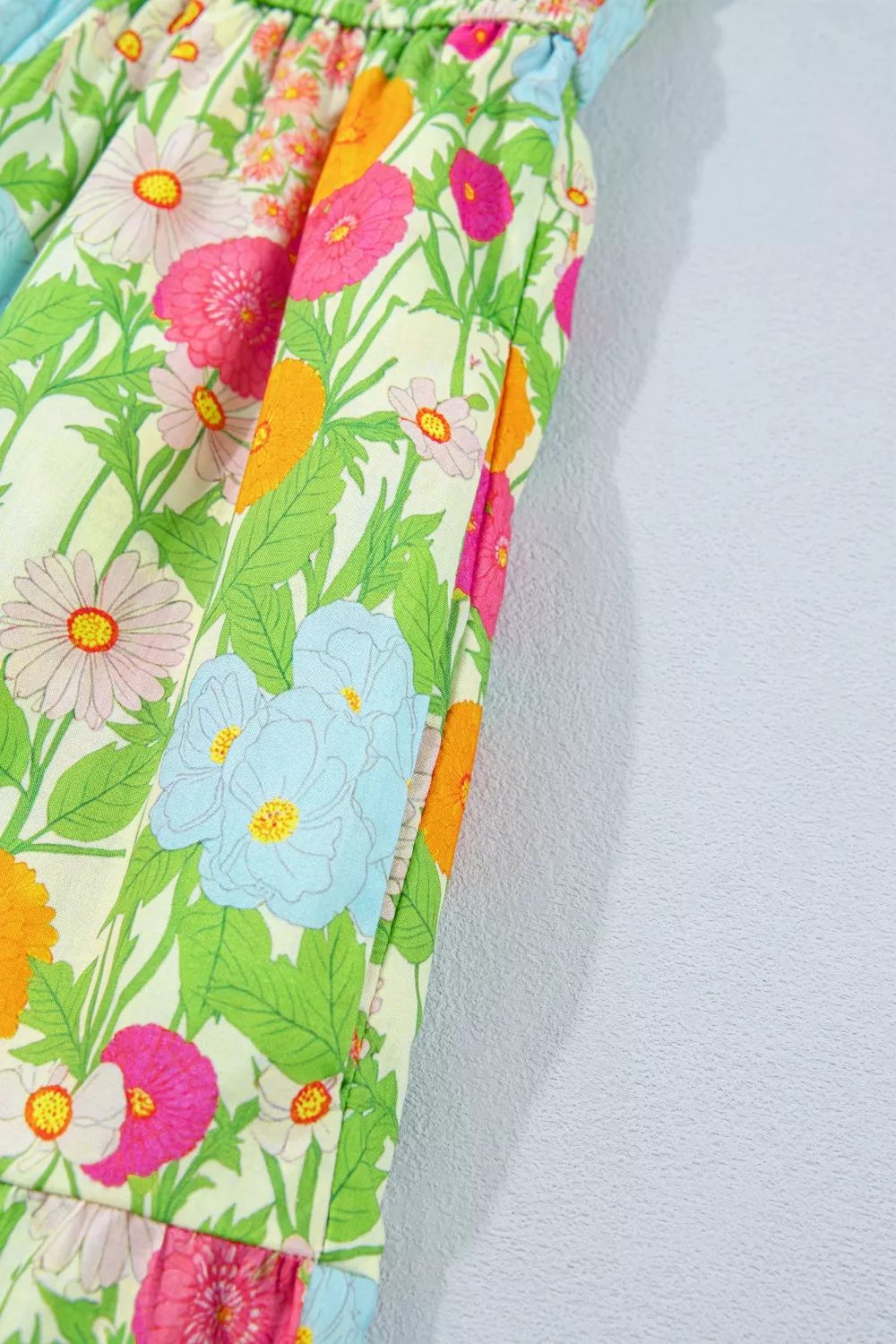 Floral Print V Neck Short Puff Sleeve Cotton Maxi Dress, image 7