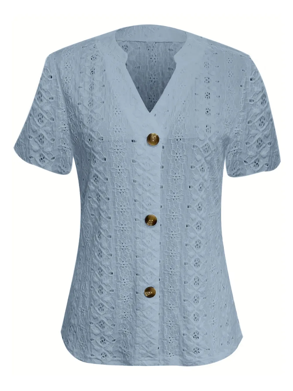 Openwork Notched Short Sleeve Top, image 12