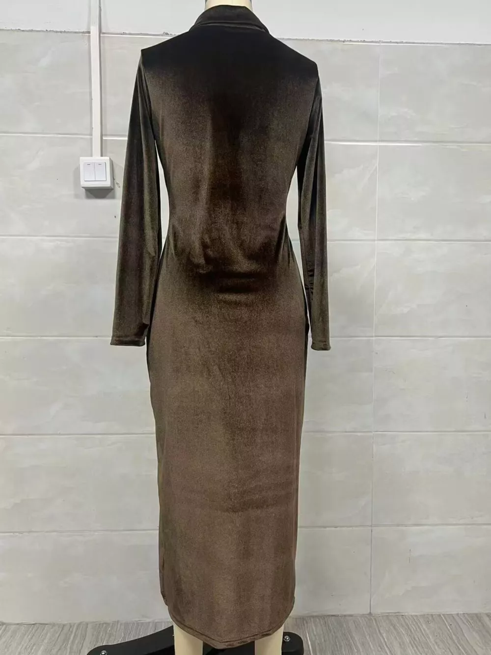 Velvet Zip-Front Slit Midi Dress, image 5