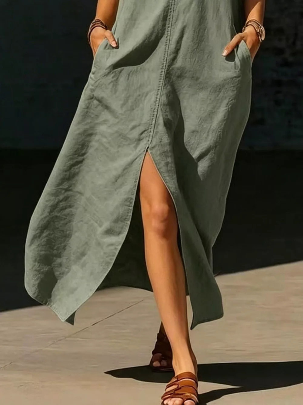 Sleeveless Maxi Dress with Side Pockets, image 9
