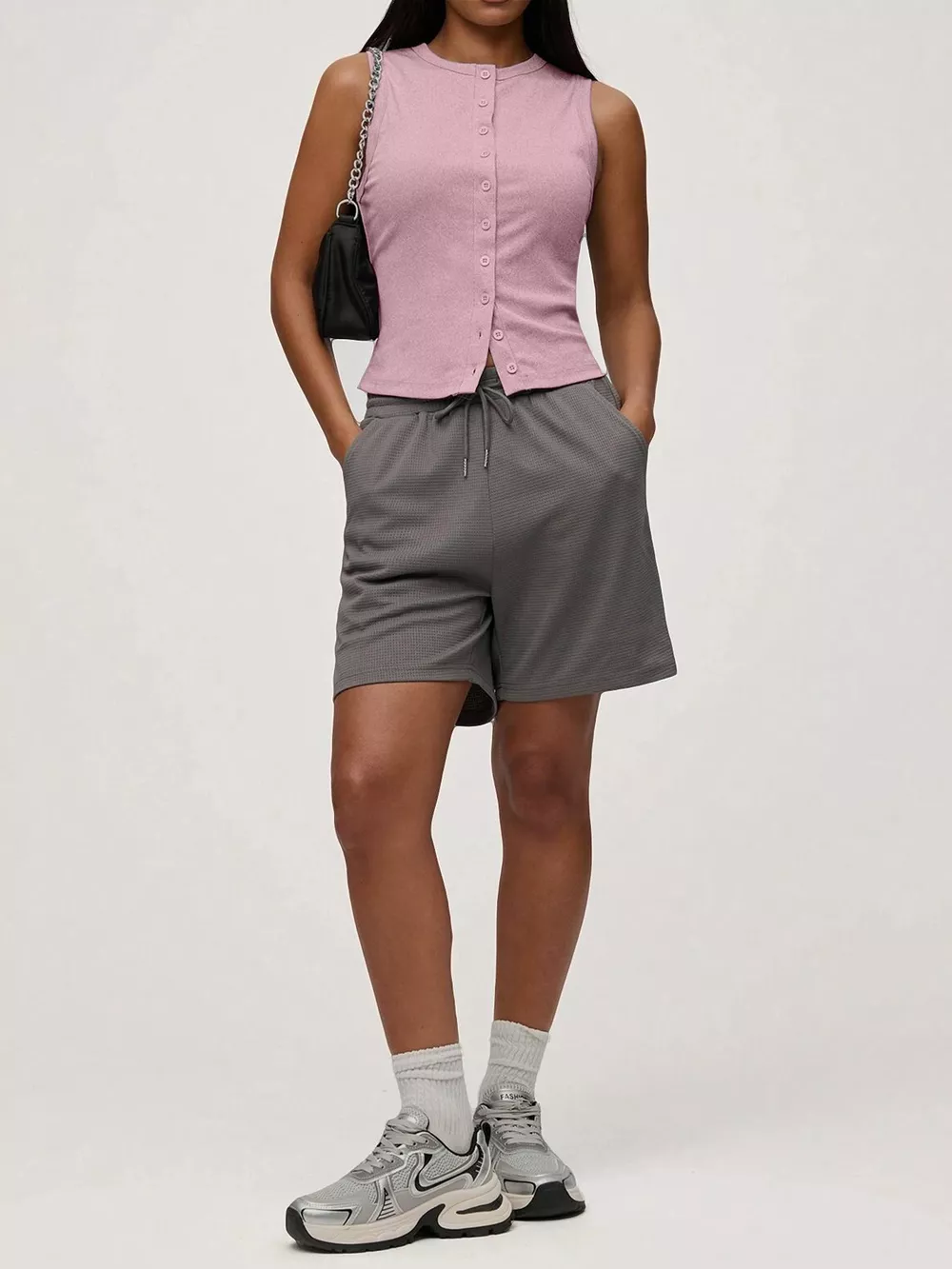 Ribbed Button-Front Sleeveless Tank, image 10
